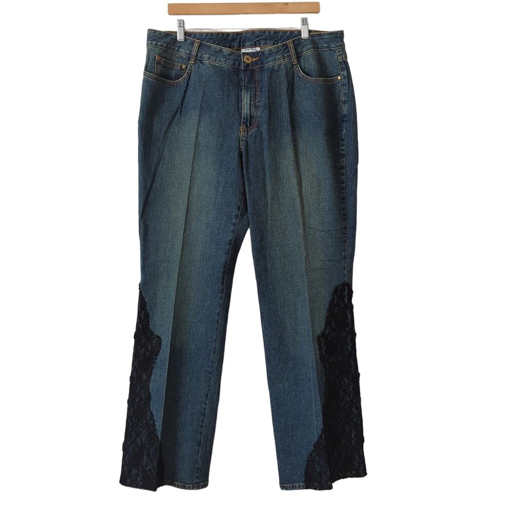 Pamela McCoy Womens Jeans Plus Size 20 Western Cowgirl Lace Embellished Bootcut